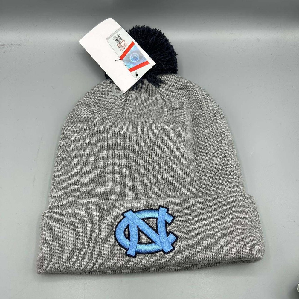 Air Jordan North Carolina Tar Heels Hat Men Gray Cuffed Beanie Pom Pom Cap New